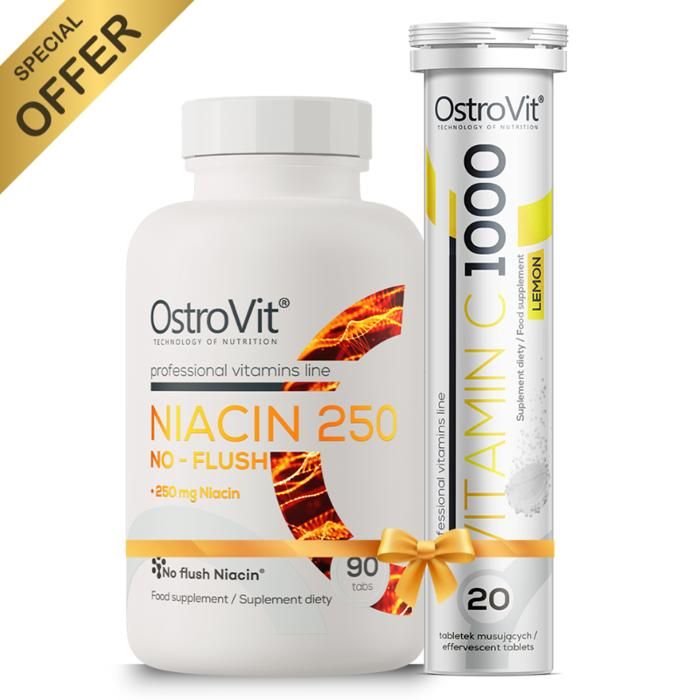 Pack Niacin 250 NO FLUSH 90 Tabs (Vitamine B3) + Vitamin C 1000mg 20Tabs