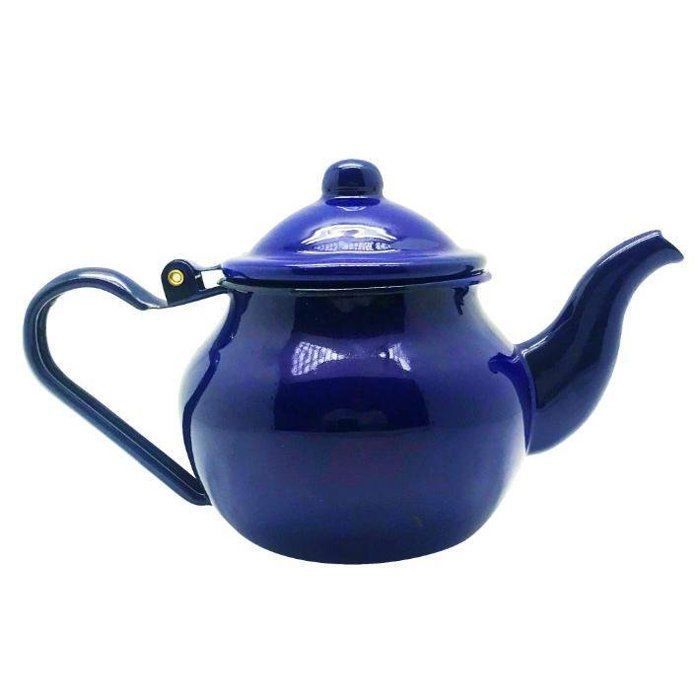 Théière Émaillée Artisanale blue – Motifs Floraux Peints à la Main