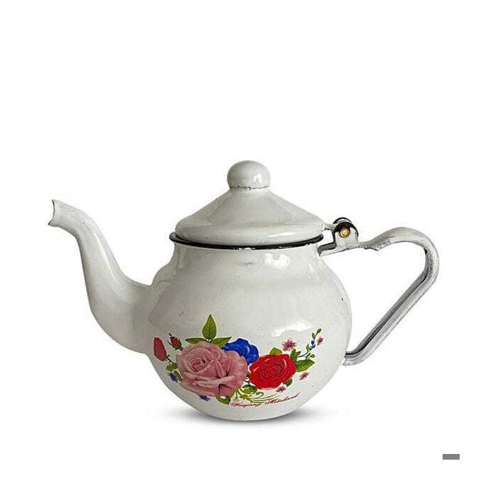 Théière Émaillée Artisanale blanc – Motifs Floraux Peints à la Main