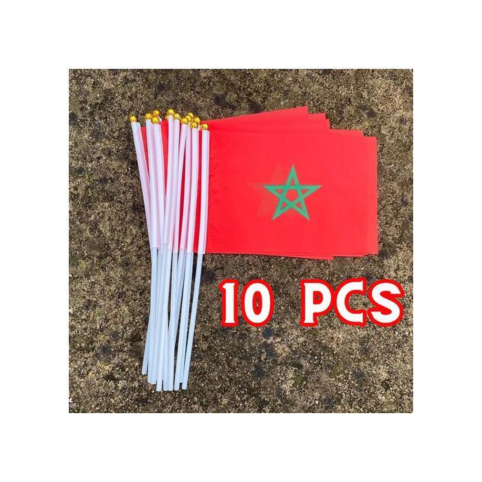 10 pcs Drapeau marocain en Polyester avec mât en plastique, 30 x 20 cm