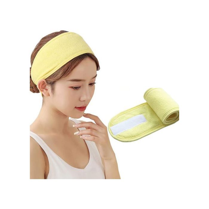Bandeau pour cheveux, éponge absorbante et réglable, pour douche et maquillage, Jaune