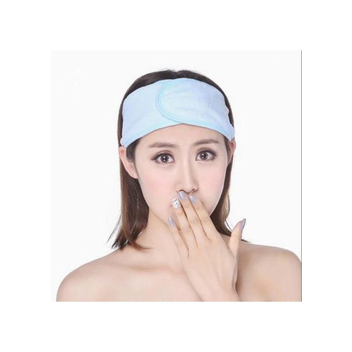 Bandeau en éponge pour femme, élastique et doux, idéal pour le spa, le bain et maquillage, Bleu