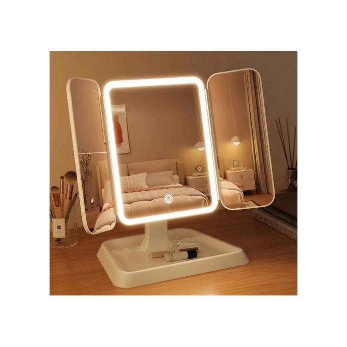 Miroir Pliable avec Support Réglable 180°, Chargement USB, Écran Tactile, 3 Mode
