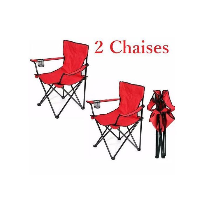 Chaise de Camping - GENERIC - Pliable - Rouge - 2 Pcs - Avec Porte-gobelet et Sac de Transport