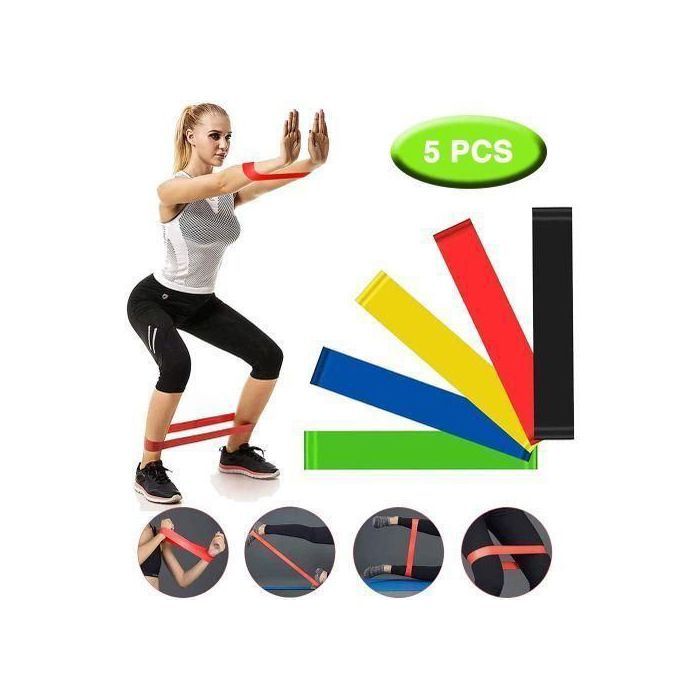 Lot de 5 Bandes Élastiques de Fitness, Différentes Résistances pour Entraînement à Domicile
