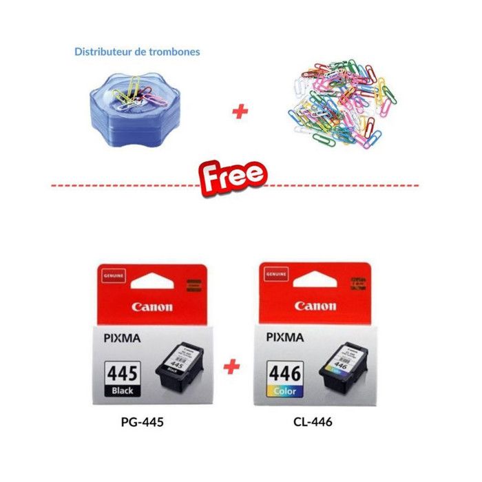 Pack Cartouches d'encre PG-445 Noire + CL-446 Color ( Distributeur + trombones offert )
