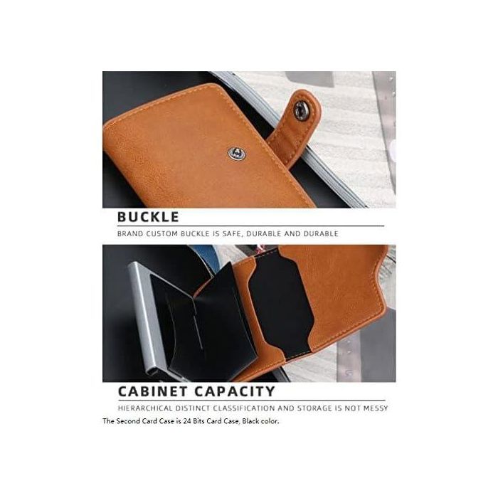 Porte-Cartes Automatique Anti-RFID, Portefeuille Homme Compact en Aluminium et Cuir, Marron