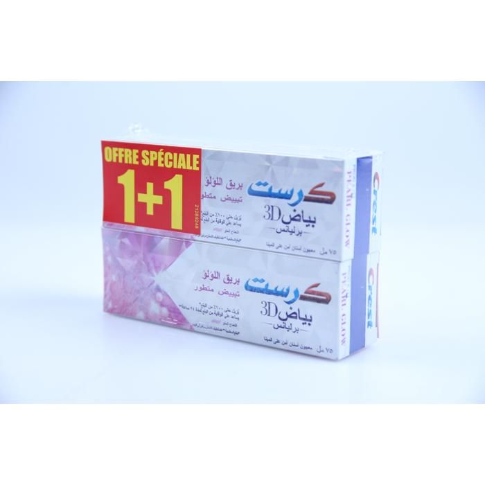 Dentifrice - CREST - Pearl Glow - 2 tubes de 75 ml - Blanchissant - Protection contre les caries