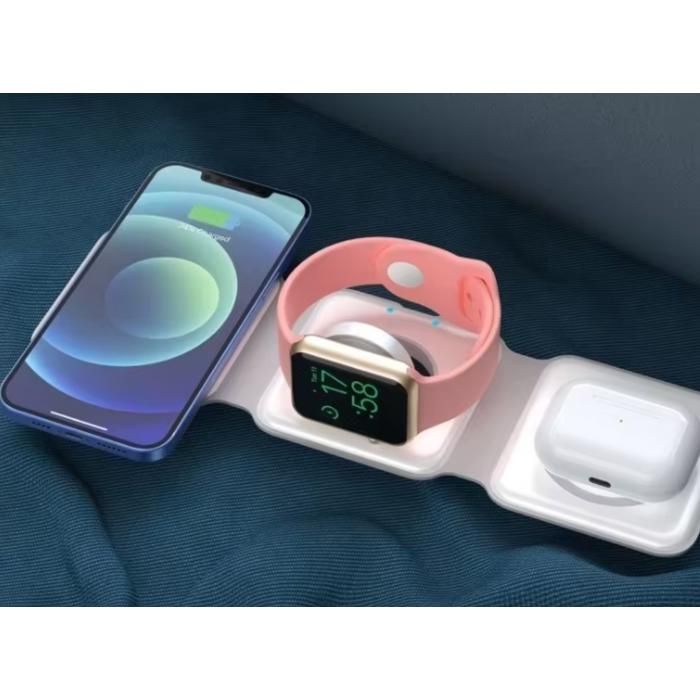 Chargeur 3 en 1 - Apple - Pliable - MagSafe - Recharge rapide - Blanc