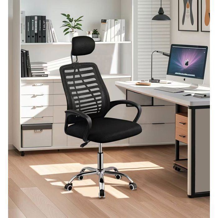 Chaise de Bureau Ergonomique - Noir - Support Lombaire Ventilé - Assise Pivotante - Réglable en Hauteur