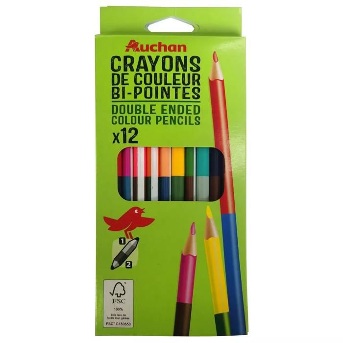Crayons de couleur - AUCHAN - Double Tête - 12 pièces - Multicolore - Pour enfants