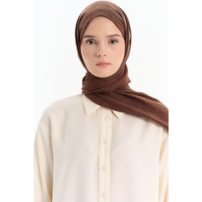 Châle - Café - Motifs hexagonaux - 75 x 190 cm - Viscose - Chic