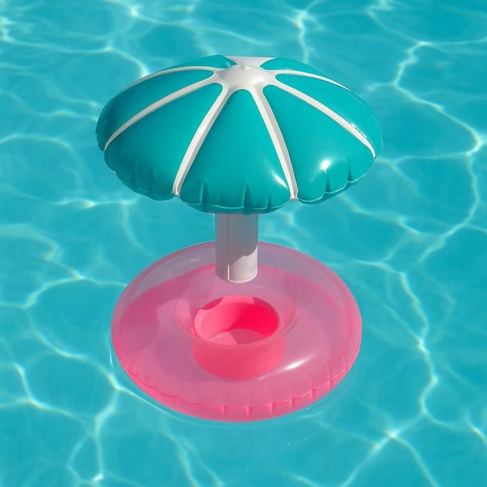 Porte-Gobelet Gonflable avec Parasol – Base Rose Transparente