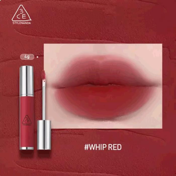 Gloss à Lèvres - 3CE Korea - Lip Mud #7 WHIP RED - 4g - Fini doux et mat - Hydratation parfaite