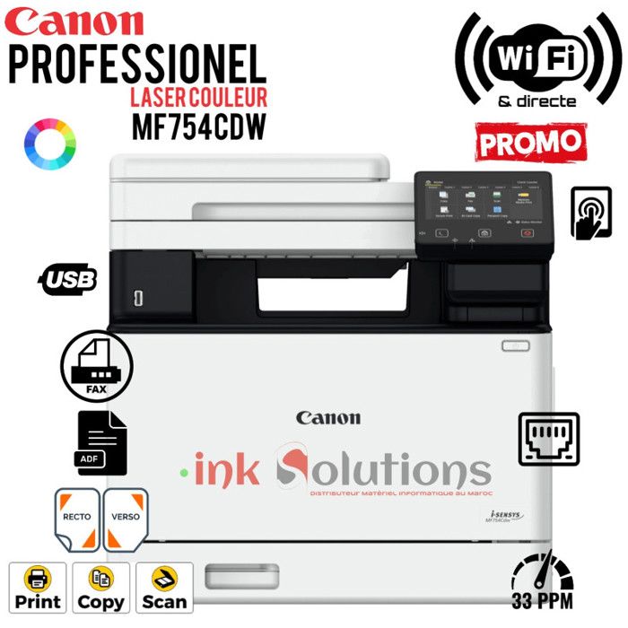 Imprimante i-SENSYS MF754Cdw Multifonction Laser Couleur (5455C009AA)