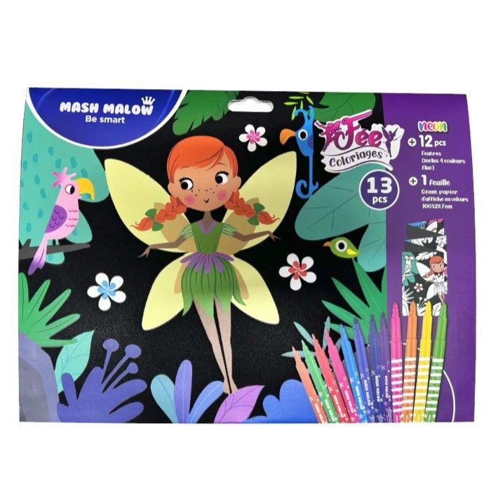 Set de coloriage - MASH MALOW - FAIRY VELVET - 12 feutres - Feuille géante en velours - Multicolore