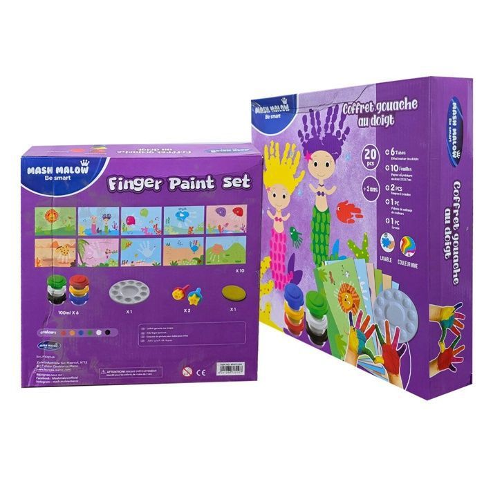 Coffret de peinture au doigt - MASH MALOW - Mermaid post Gift Box - 6 tubes - Non toxique - Facile à utiliser