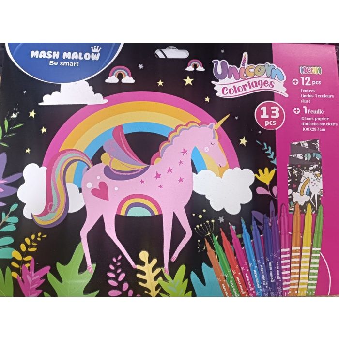 Set de Coloriage - MASH MALOW - UNICORN VELVET - 12 Feutres Fluo - Grande Feuille Velours - Mixte