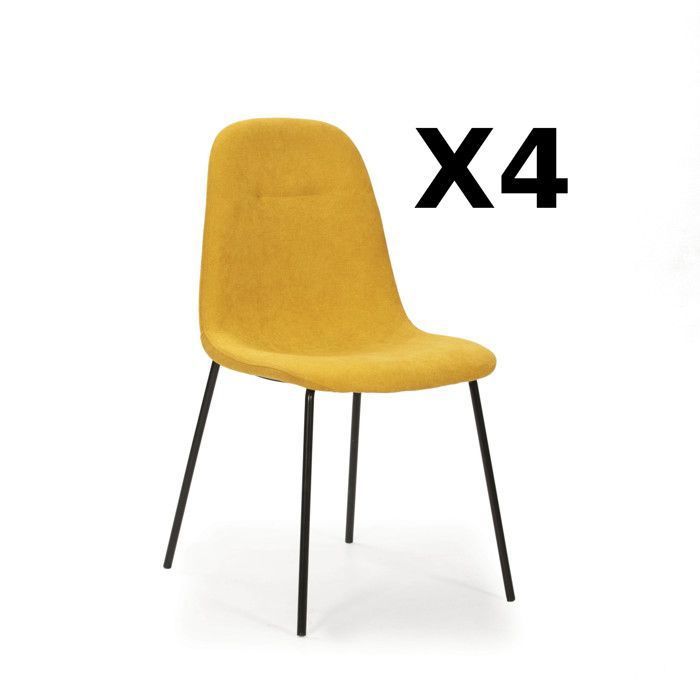 Chaise - RENNE - Jaune - Lot de 4 - Tissu et métal - Design contemporain