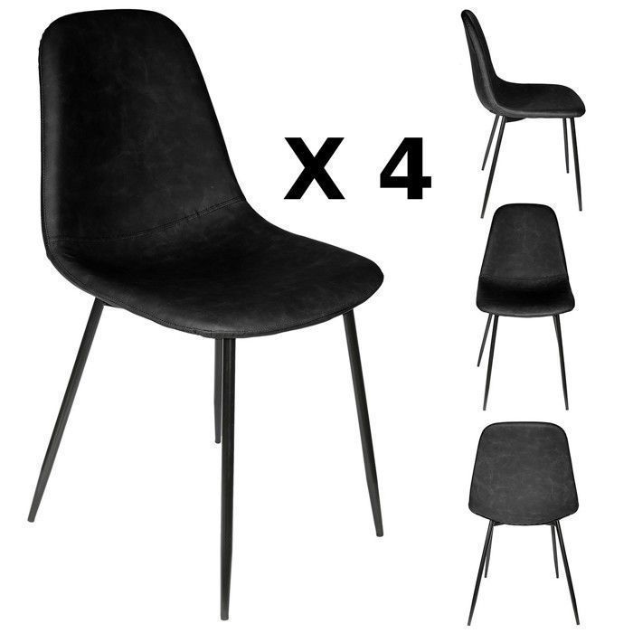 Chaise de salle à manger - AMBER - Lot de 4 - Noir - Design moderne - Confort optimal