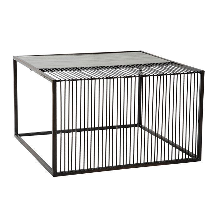 Table Café Carrée - MARQUE - 66x66x39 cm - Métal Noir - Marbre Blanc - Design Contemporain