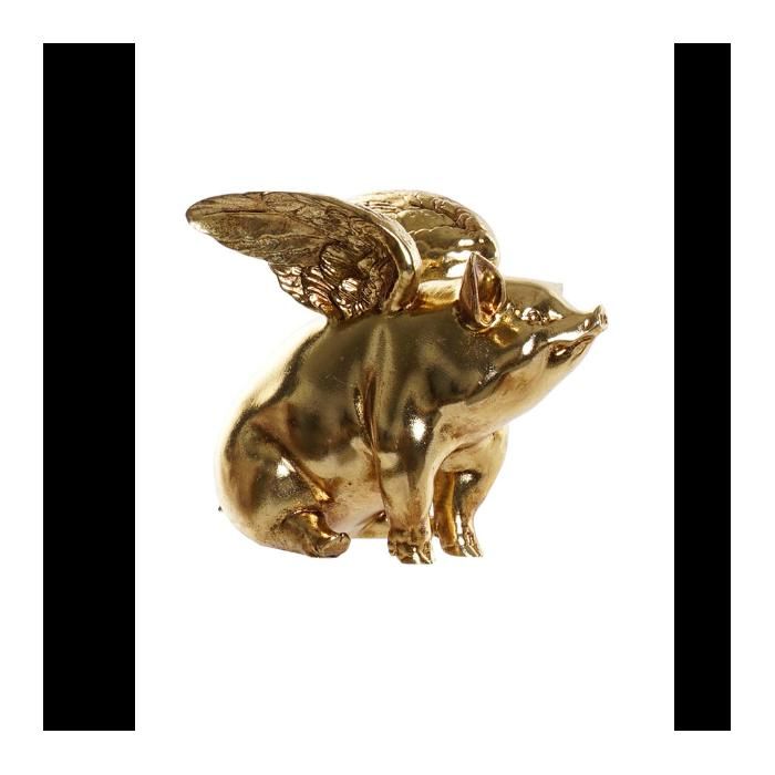Figurine - PETIT - Cochon - Résine - Doré - 26x17x22 cm