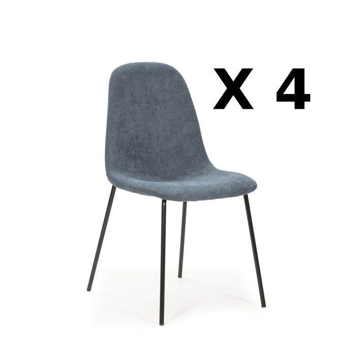 Chaises - RENNE - Lot de 4 - Bleu - Tissu - Design Contemporain