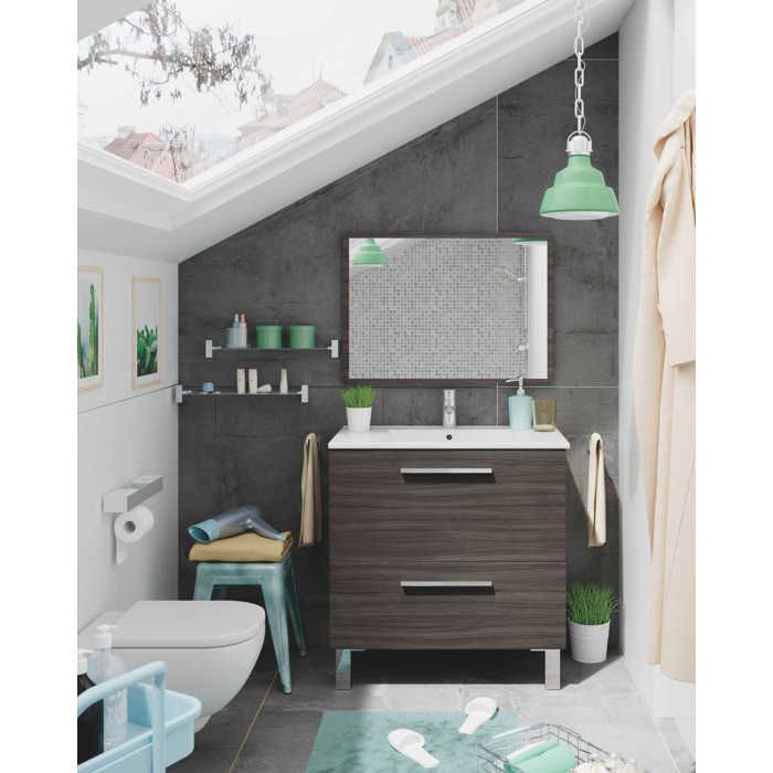 Ensemble Salle de Bain - URBAN - Gris - Meuble Sous Vasque - Lavabo - Miroir Design