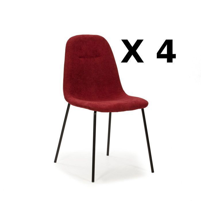 Chaises - RENNE - Bordeaux - Lot de 4 - Design Contemporain - Assise en Tissu - Pieds en Métal