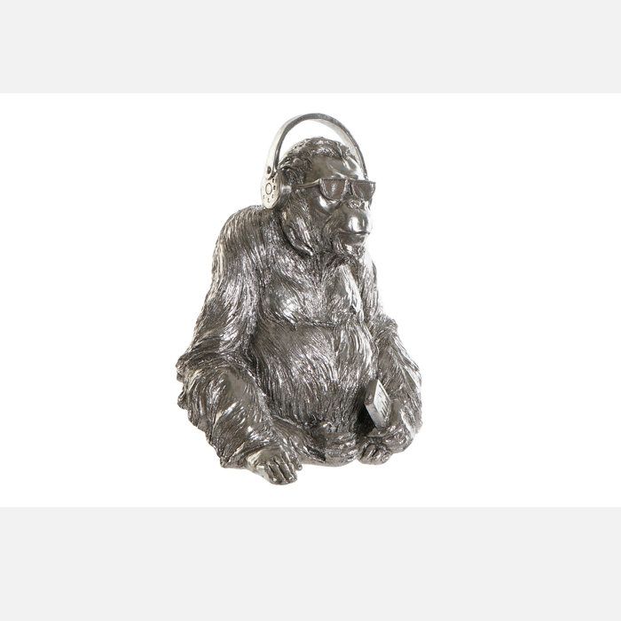 Décoration - ORANG UTAN - DJ - Résine - Argenté - 27x26x36 cm