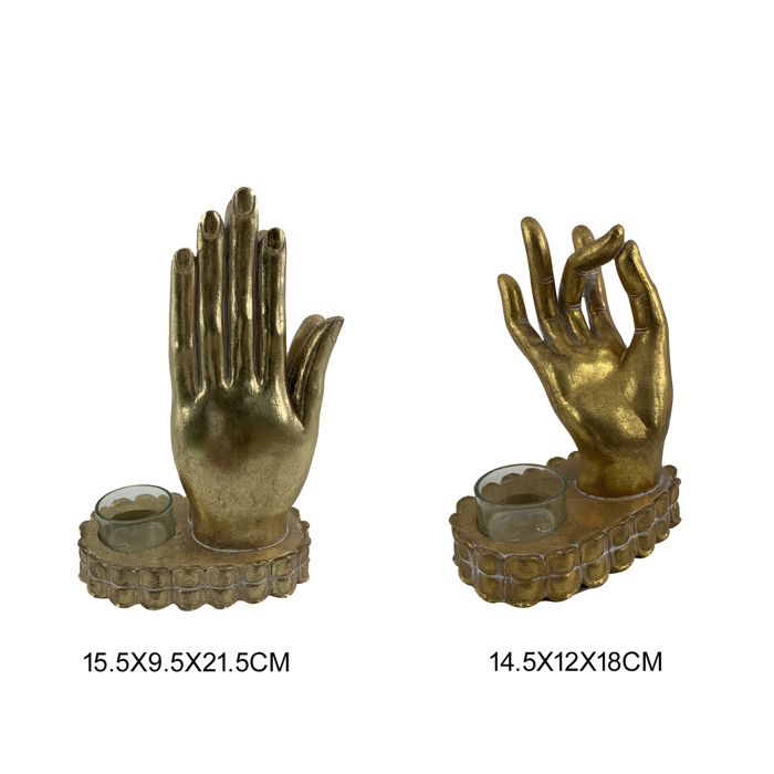 Porte-bougies - MAIN - Set de 2 - Résine - 15.5x12x18 cm - Design Contemporain
