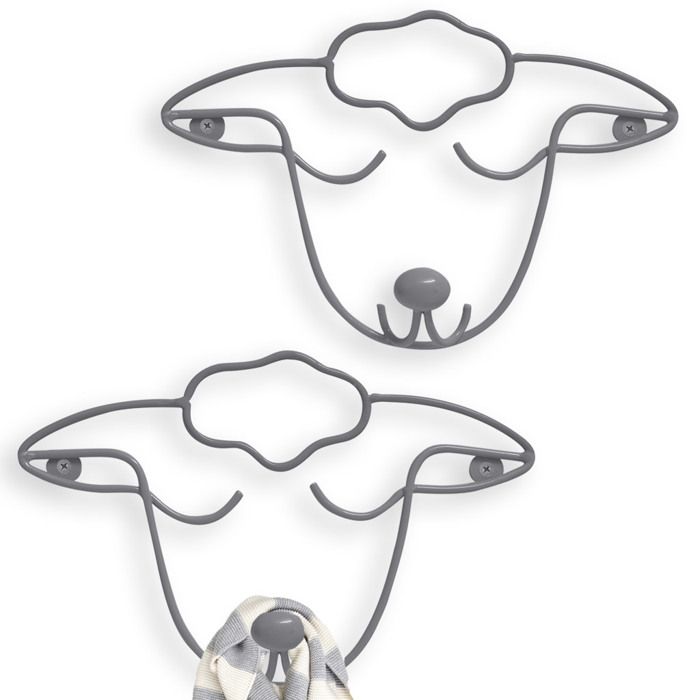 Patère - THE SHEEP - Lot de 2 - Métal - Gris - Design Enfantin