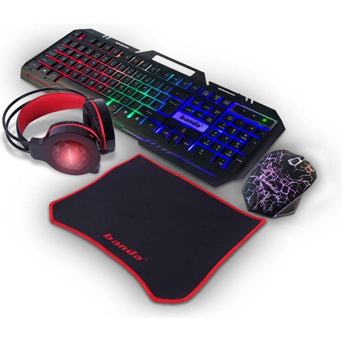 Pack gaming 4 en 1 GM-15 clavier gamer + souris gamer + casque gaming + tapis de gaming