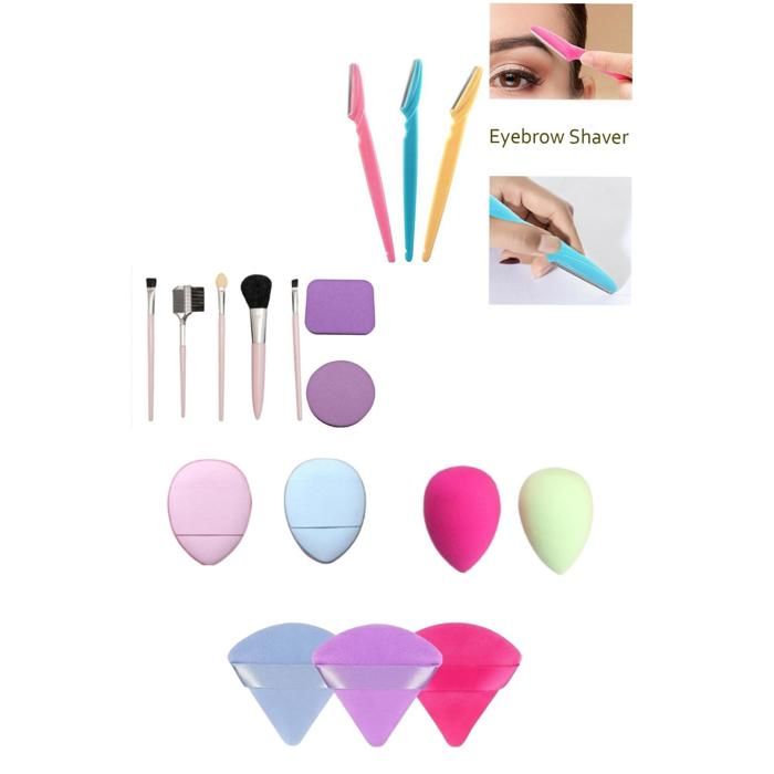 Pack Multi usage - Éponges et Houppettes - Couleurs Aléatoires - Blenders - Rasoirs sourcils