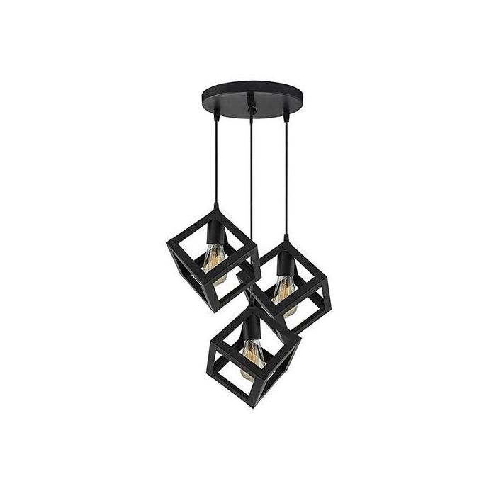 Lustre suspension vintage cube luminaire a 3 en 1 noir + 3 ampoule edison offerte .