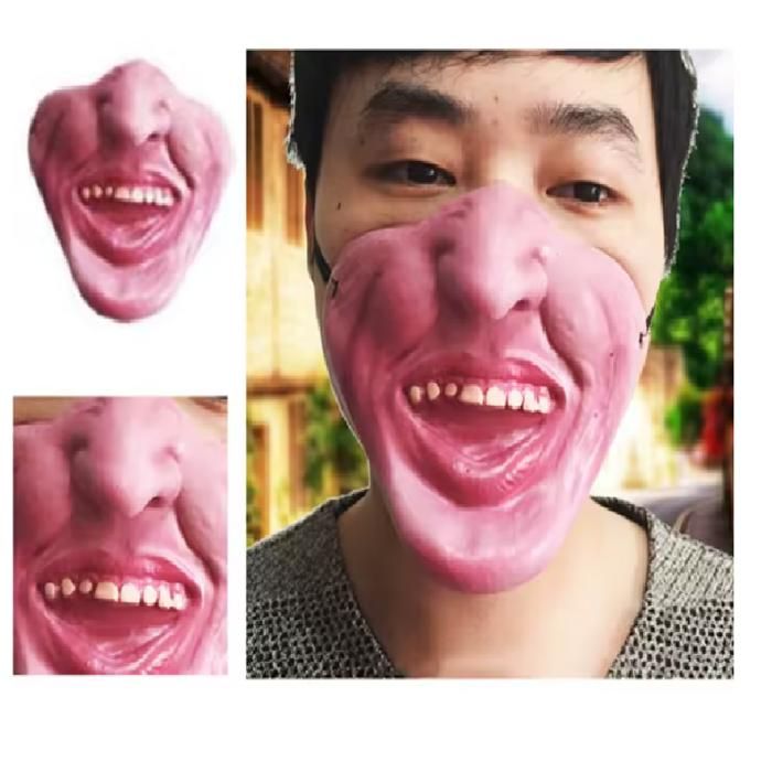 Demi-masque humoristique grimace grosses dents pour adultes, masque de tour