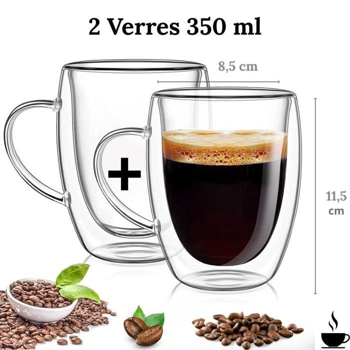 Verres double paroi - M - 350 ml - Verre borosilicate - Set de 2 - Design contemporain