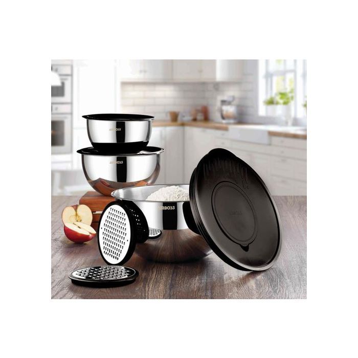 Ensemble de bols multi-usages - AMBOSS - Satin - Acier inoxydable - 9 pièces - Rond