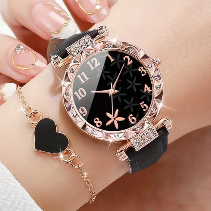 Montre - Design Minimaliste - Femme - Quartz - Bracelet Chaîne - Pétales de Fleurs