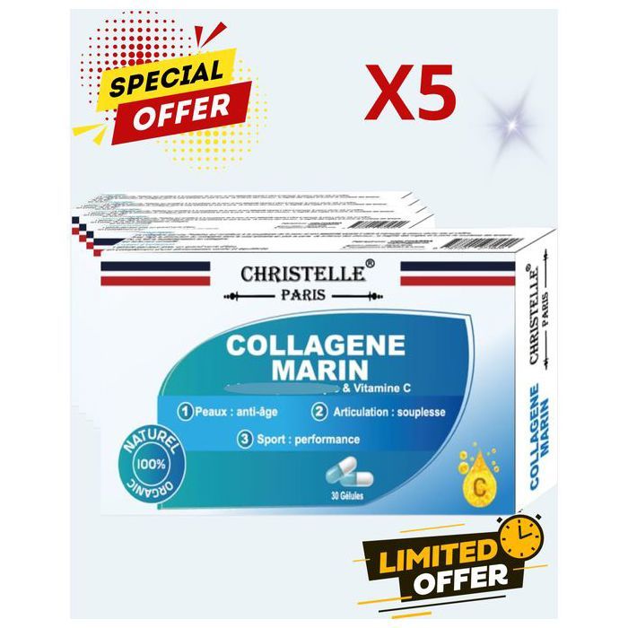 PACK X5 Collagène marin et Vitamine C, santé et bien-être anti-age, anti-ride pour cheveux, peau et articulations