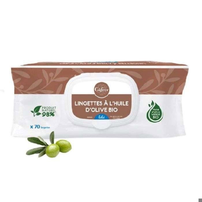 Lingettes Bébé - GIFRER - Pack de 70 + 1 Gratuit - Hypoallergéniques - Ingrédients Naturels - Huile d'Olive