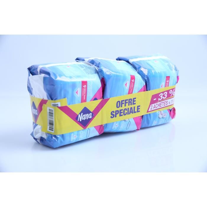 Serviettes hygiéniques - NANA - Maxi NRL10 - Pack promo 1+1=3 - Absorption rapide - Protection maximale