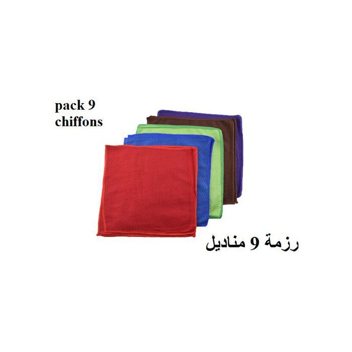 Pack 9 Chiffons microfibres 30x30 cm.