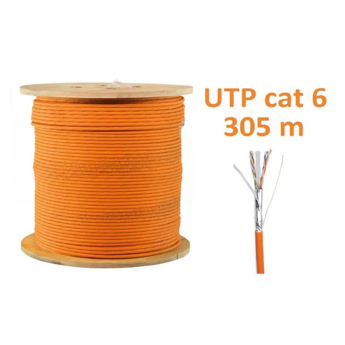 Câble Réseau U/UTP CAT6 - WDLINK - 305M - Normes ISO 9001 - Transmission 250 MHz - Couleur Orange