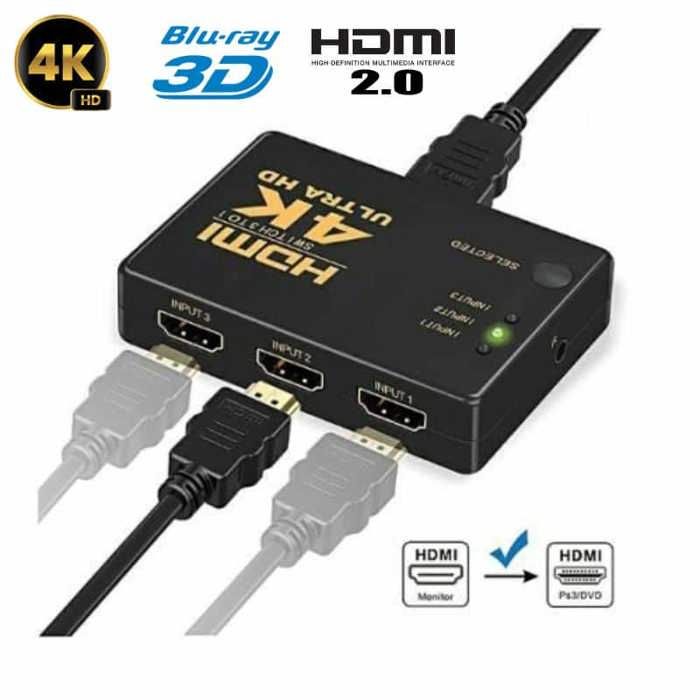 Switch 3 Ports HDMI 4K UHD 3 entrées 1 sortie pour PC, Videoprojecteur, HDTV avec télécommande