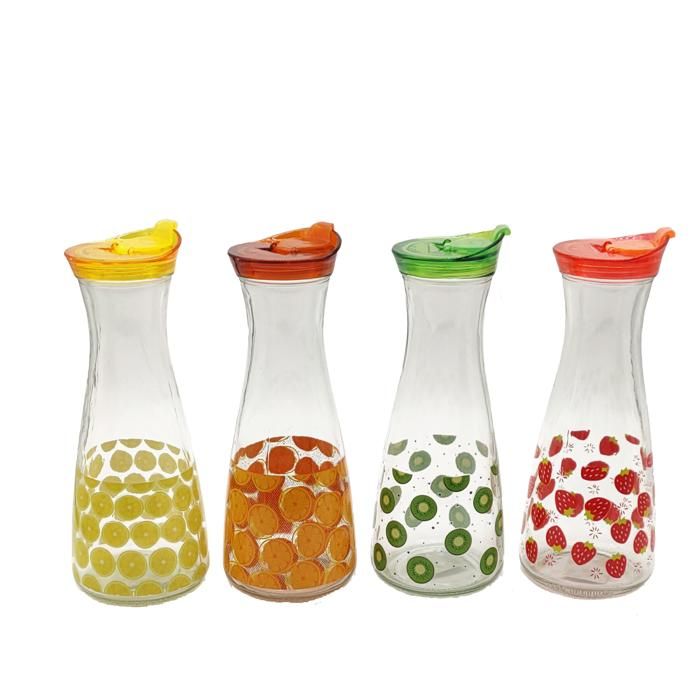 Pichet en verre - GENERIC - 1L - 4 couleurs - Couvercle en plastique - Idéal pour boissons