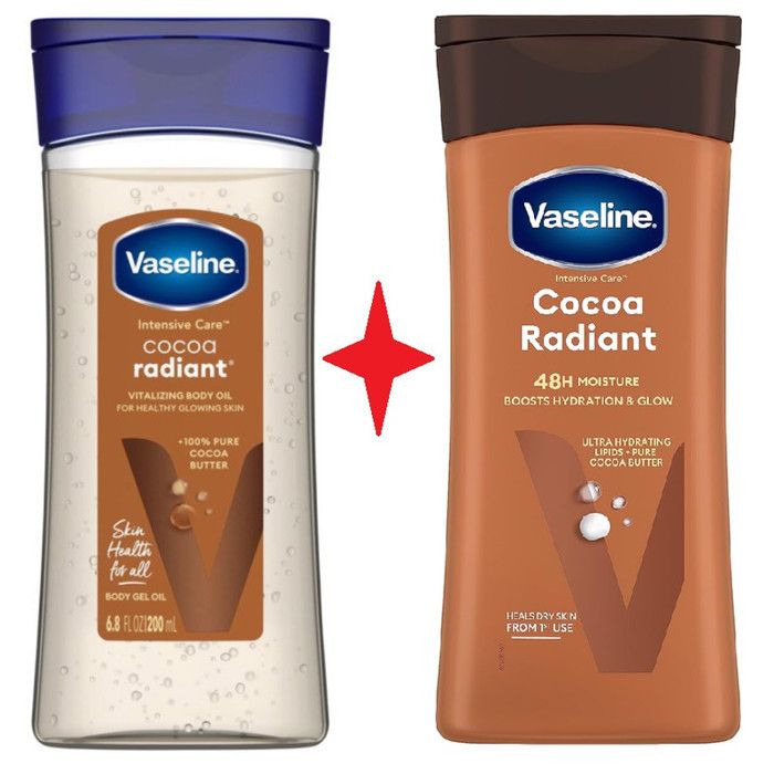 Vaseline Cocoa Radiant Care Body, Gel Huile & Lotion Intensive Care - 200ml x 2