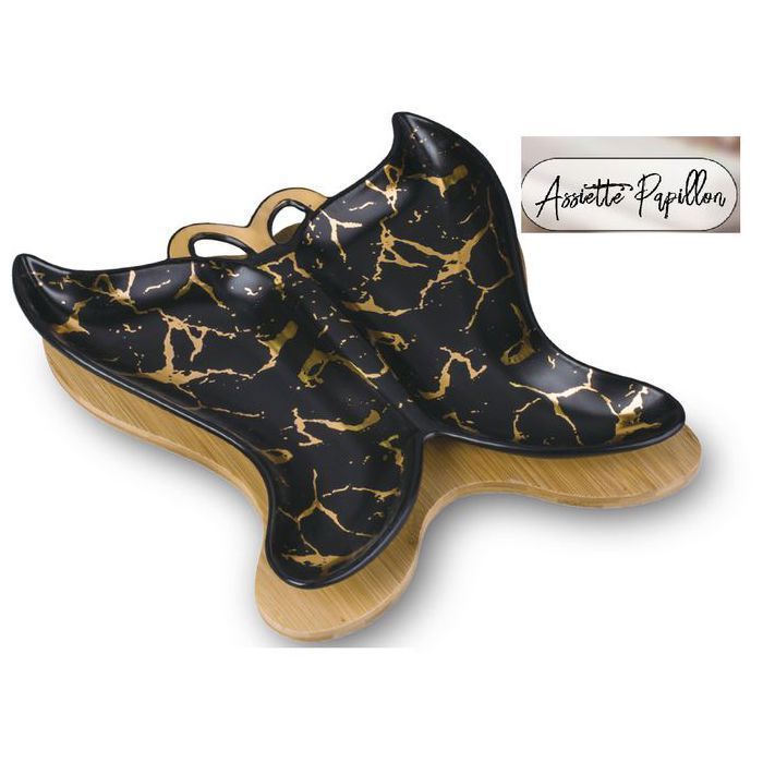 Assiette de Présentation - Prima - Papillon - Noir - Porcelaine - 1 pièce