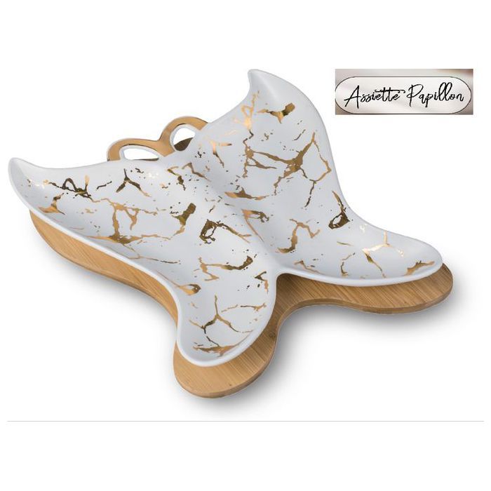 Assiette de Présentation - Prima - Papillon - Porcelaine - Blanc - 1 pièce