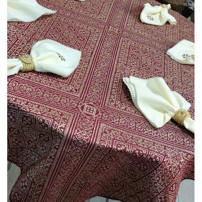 Ensemble Nappe de table et Serviettes - Skeli - Rouge - 1,50m x 1,50m - Tissu Naturel - Lavable